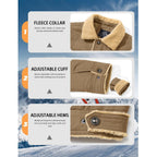 Sherpa trucker jacket details: fleece collar, adjustable cuffs and adjustable snap hems