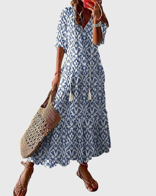 Amalia Collection | Women's Boho Vintage Summer Dress with Flattering V-Neckline | Lightweight and Versatile for Effortless Style 0