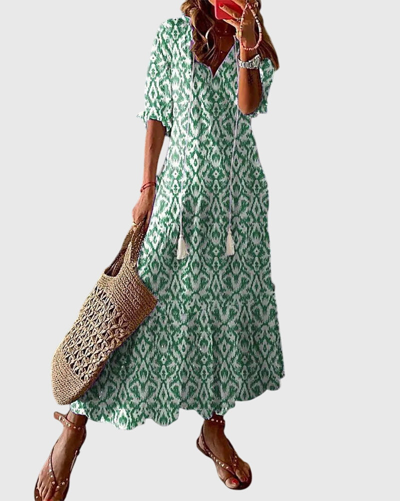 Amalia Collection | Women's Boho Vintage Summer Dress with Flattering V-Neckline | Lightweight and Versatile for Effortless Style 1