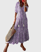 Amalia Collection | Women's Boho Vintage Summer Dress with Flattering V-Neckline | Lightweight and Versatile for Effortless Style 2