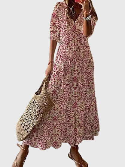 Amalia Collection | Women's Boho Vintage Summer Dress with Flattering V-Neckline | Lightweight and Versatile for Effortless Style 3