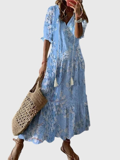 Amalia Collection | Women's Boho Vintage Summer Dress with Flattering V-Neckline | Lightweight and Versatile for Effortless Style 4