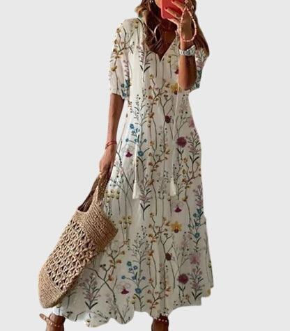 Amalia Collection | Women's Boho Vintage Summer Dress with Flattering V-Neckline | Lightweight and Versatile for Effortless Style 6
