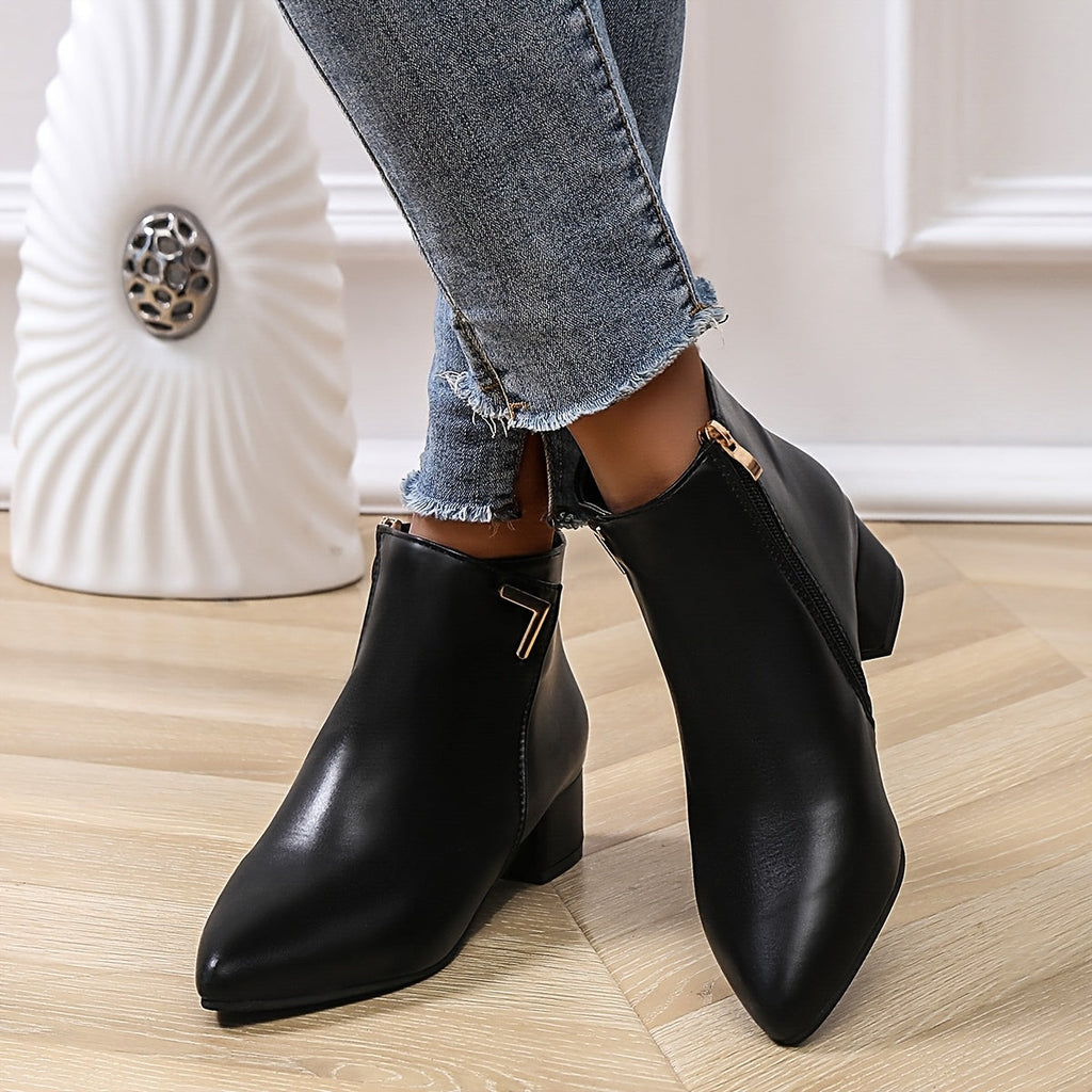 Black Chunky Heel Ankle Boots for Women with Side Zip - Stylish & Versatile Footwear 0