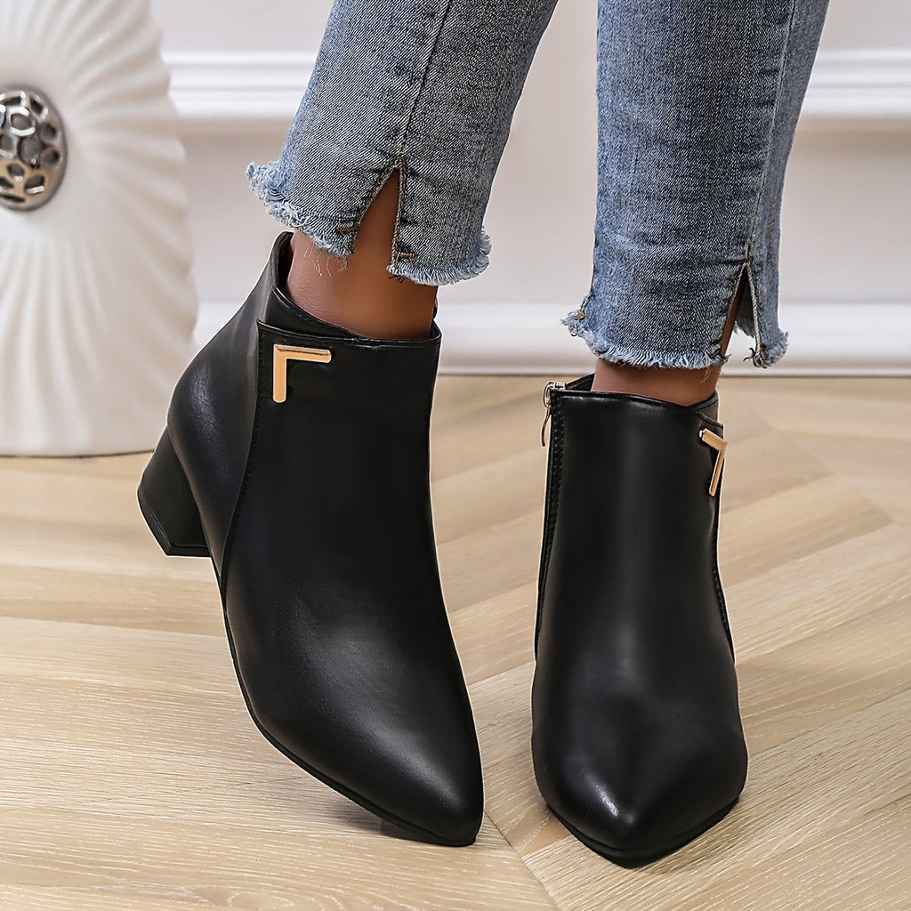 Black Chunky Heel Ankle Boots for Women with Side Zip - Stylish & Versatile Footwear 2