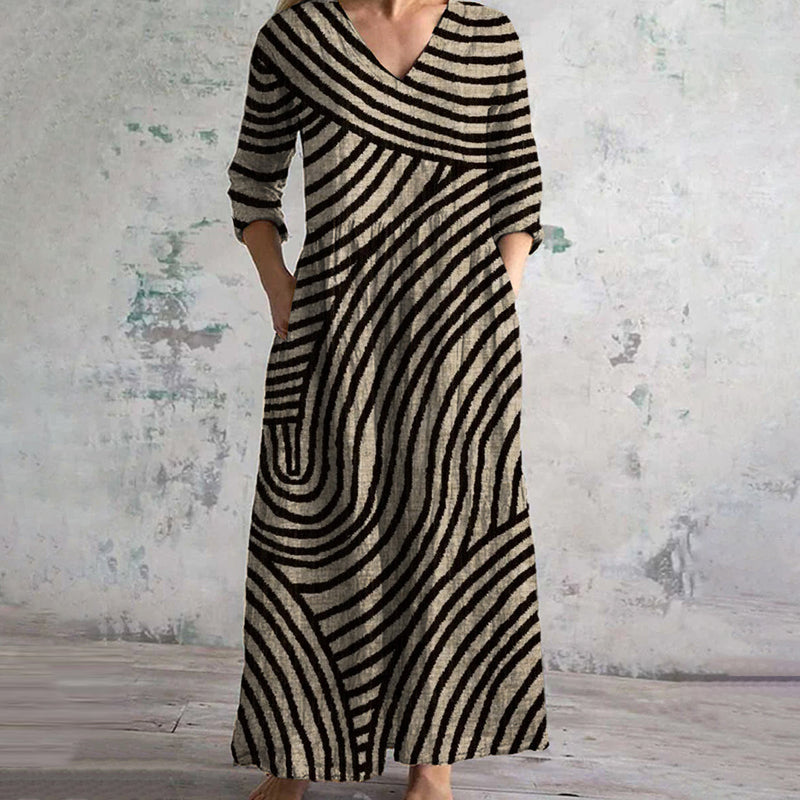 Bonnie Collection | Women's Vintage Striped Dress with Flattering V-Neckline | Effortless Style for Summer Outings