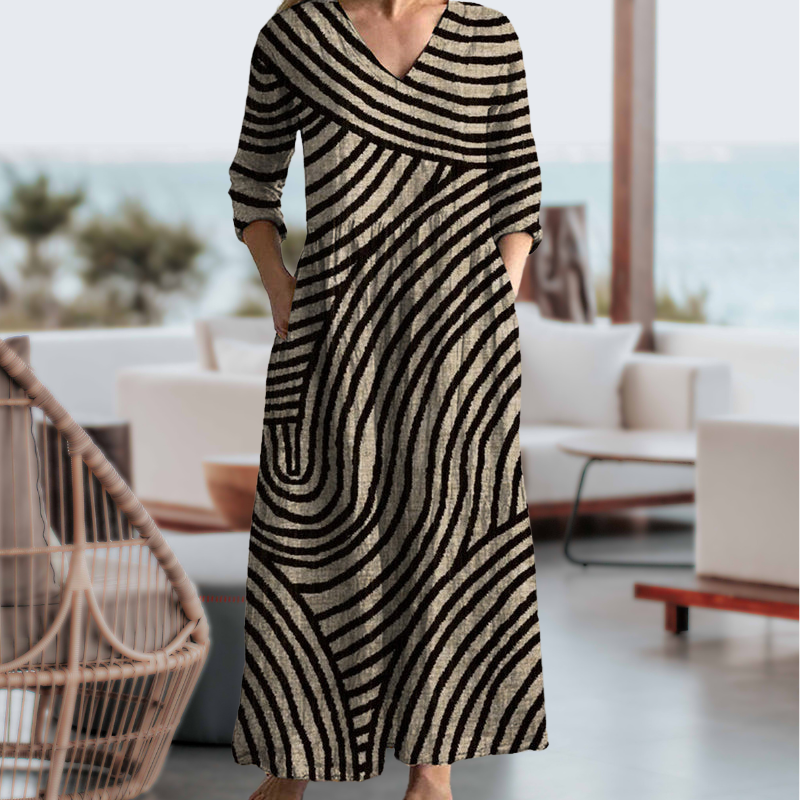 Bonnie Collection | Women's Vintage Striped Dress with Flattering V-Neckline | Effortless Style for Summer Outings