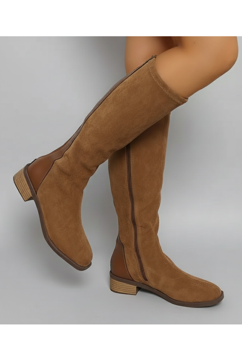 Brown Knee High Boots for Women with Block Heel and Zip Closure - Stylish Long Boots for Colder Months 0