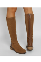 Brown Knee High Boots for Women with Block Heel and Zip Closure - Stylish Long Boots for Colder Months 2