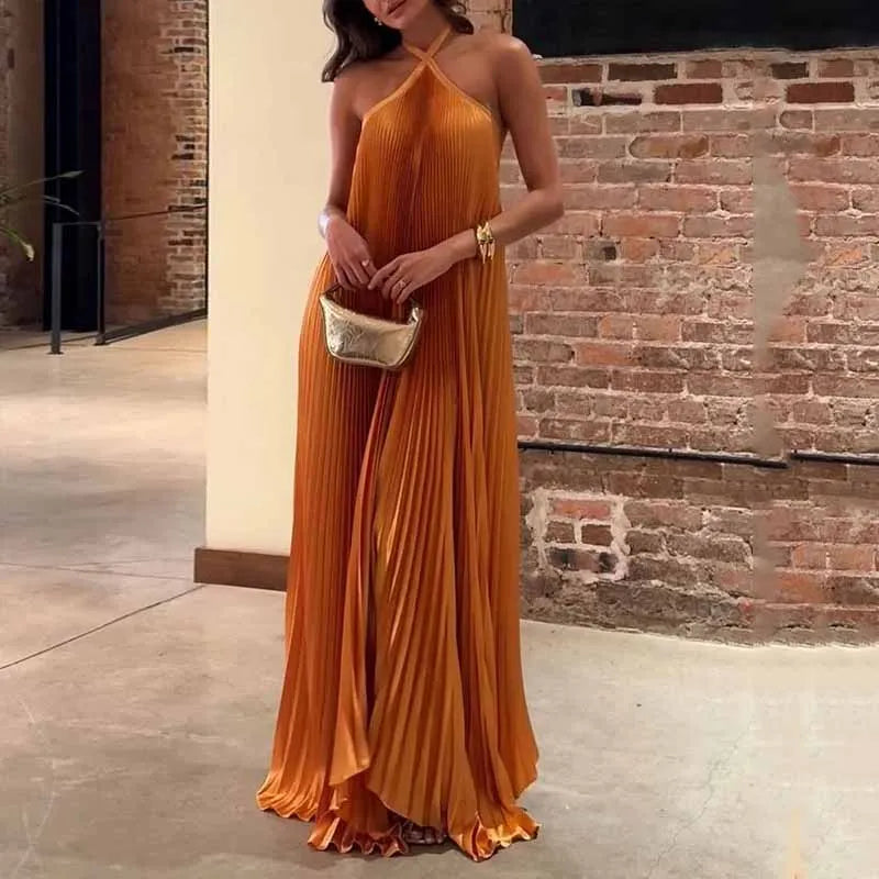 Carmen Collection | Women's Maxi Dress with Pleated Halter Neck Design | Elegant Evening Wear for Sophisticated Style