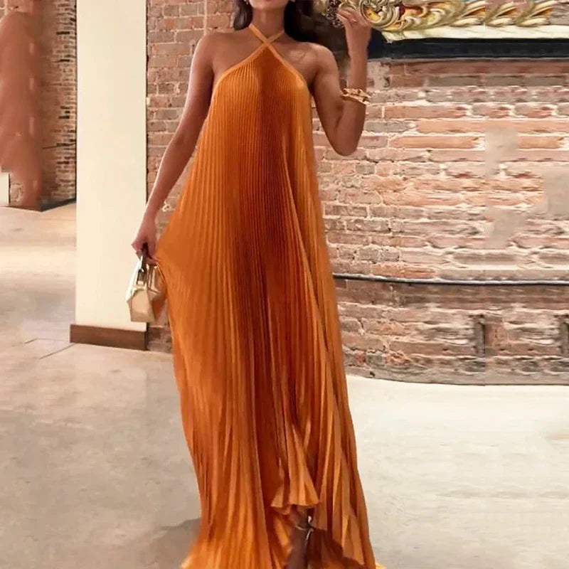 Carmen Collection | Women's Maxi Dress with Pleated Halter Neck Design | Elegant Evening Wear for Sophisticated Style