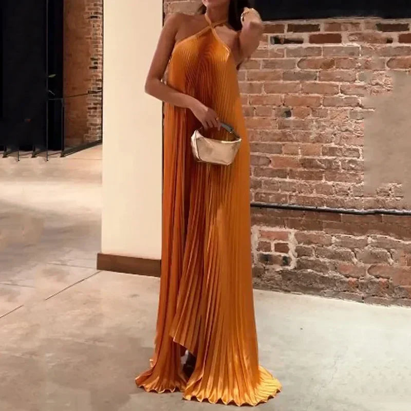 Carmen Collection | Women's Maxi Dress with Pleated Halter Neck Design | Elegant Evening Wear for Sophisticated Style