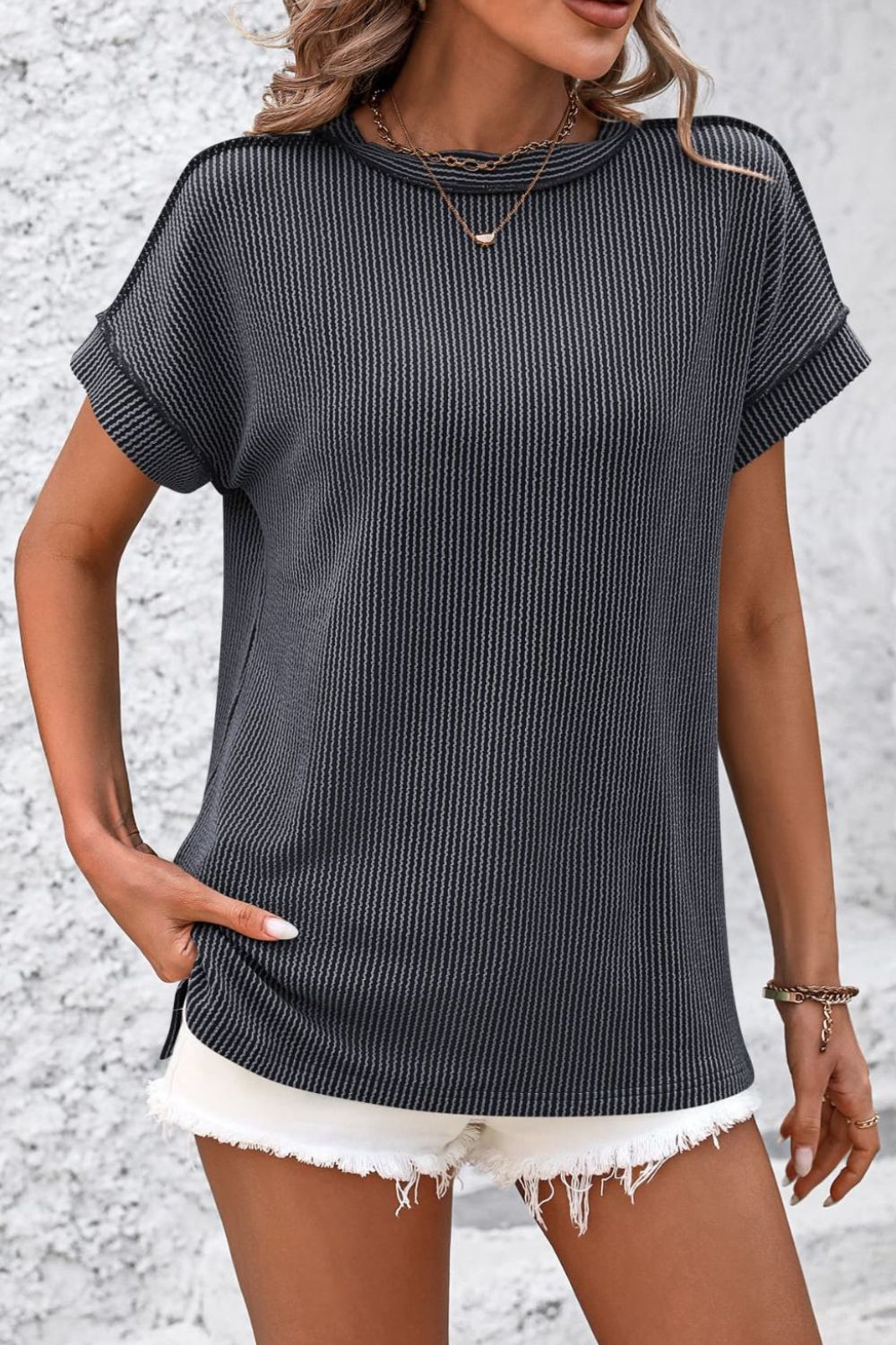 Casual Striped T-Shirt with Ribbed Design | Comfortable Fit for Everyday Wear