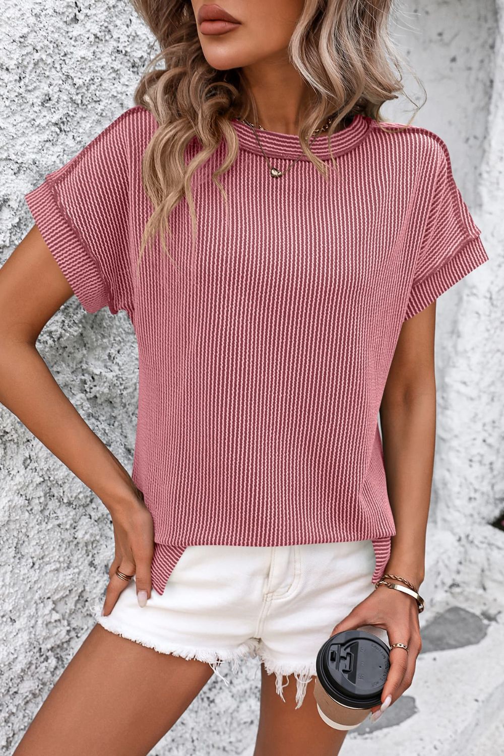 Casual Striped T-Shirt with Ribbed Design | Comfortable Fit for Everyday Wear