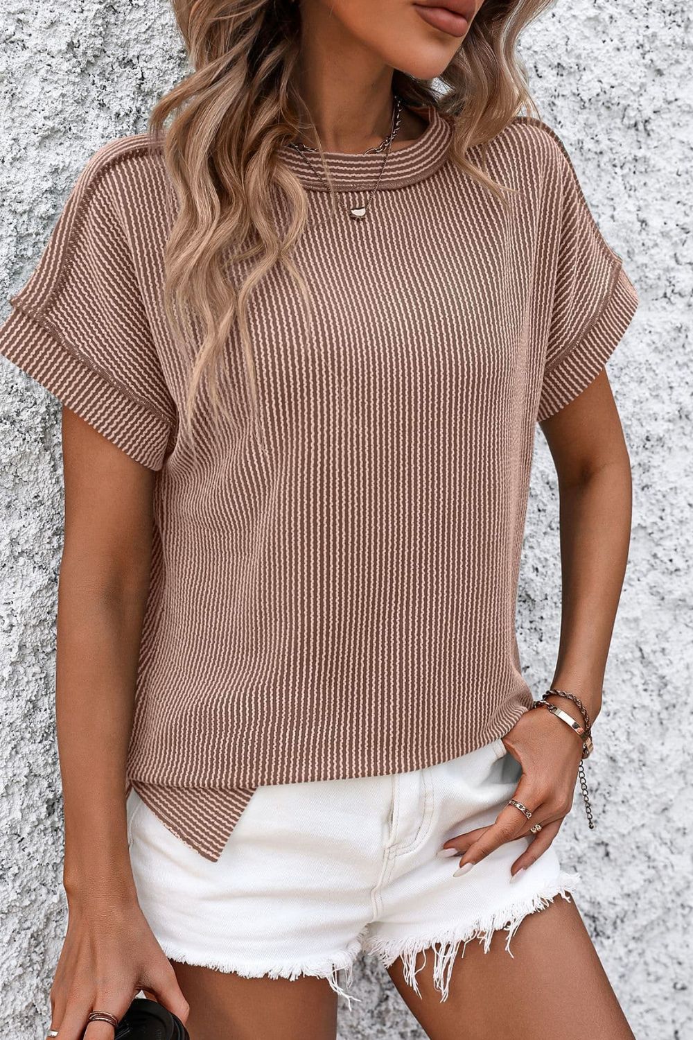 Casual Striped T-Shirt with Ribbed Design | Comfortable Fit for Everyday Wear