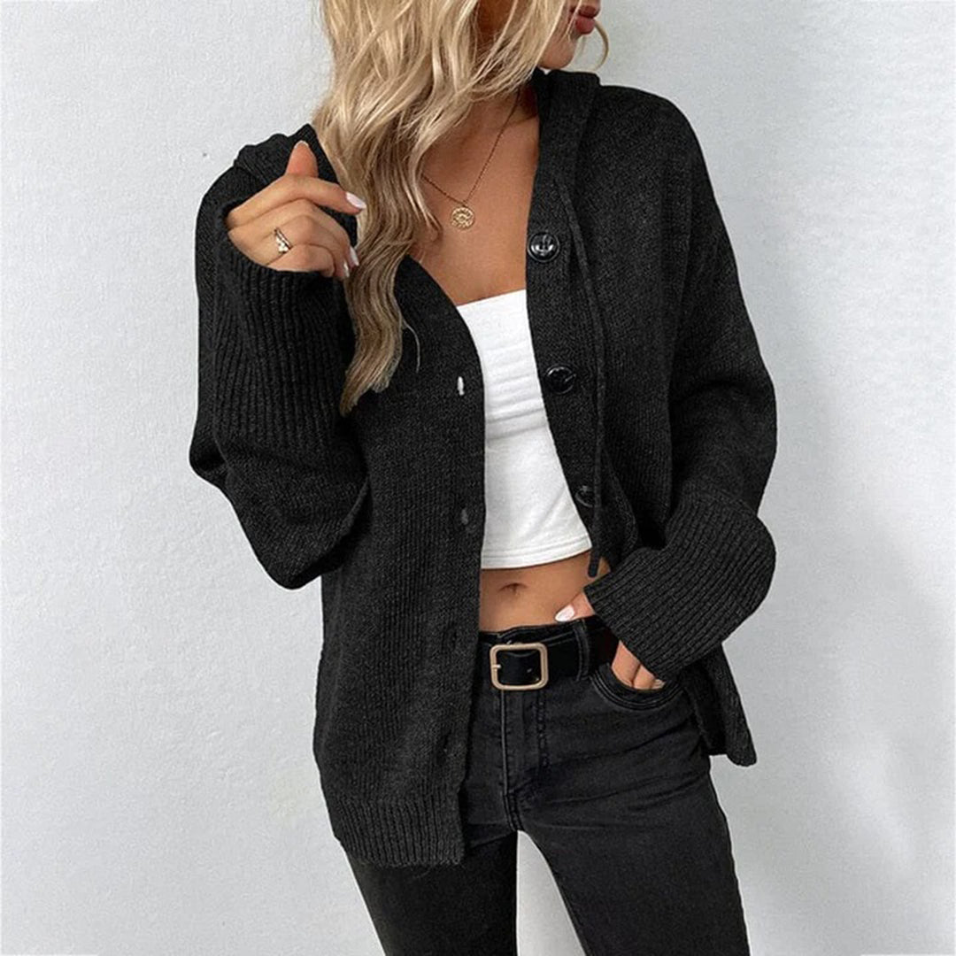 Casual Women's Hooded Black Cardigan Sweater for Everyday Comfort and Versatile Layering 3