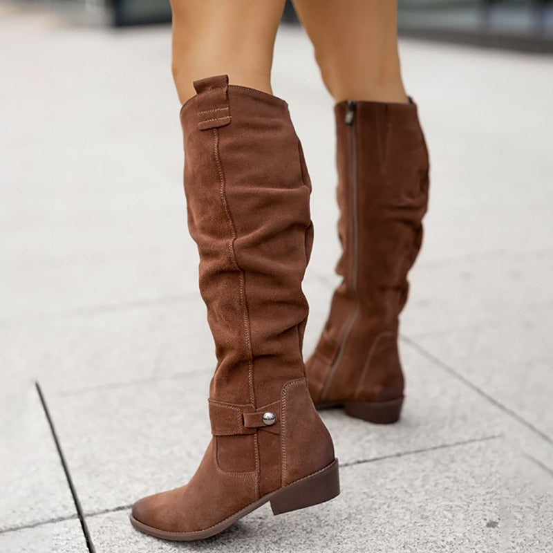 Chic Black Women's Knee High Winter Boots with Slouchy Design 7