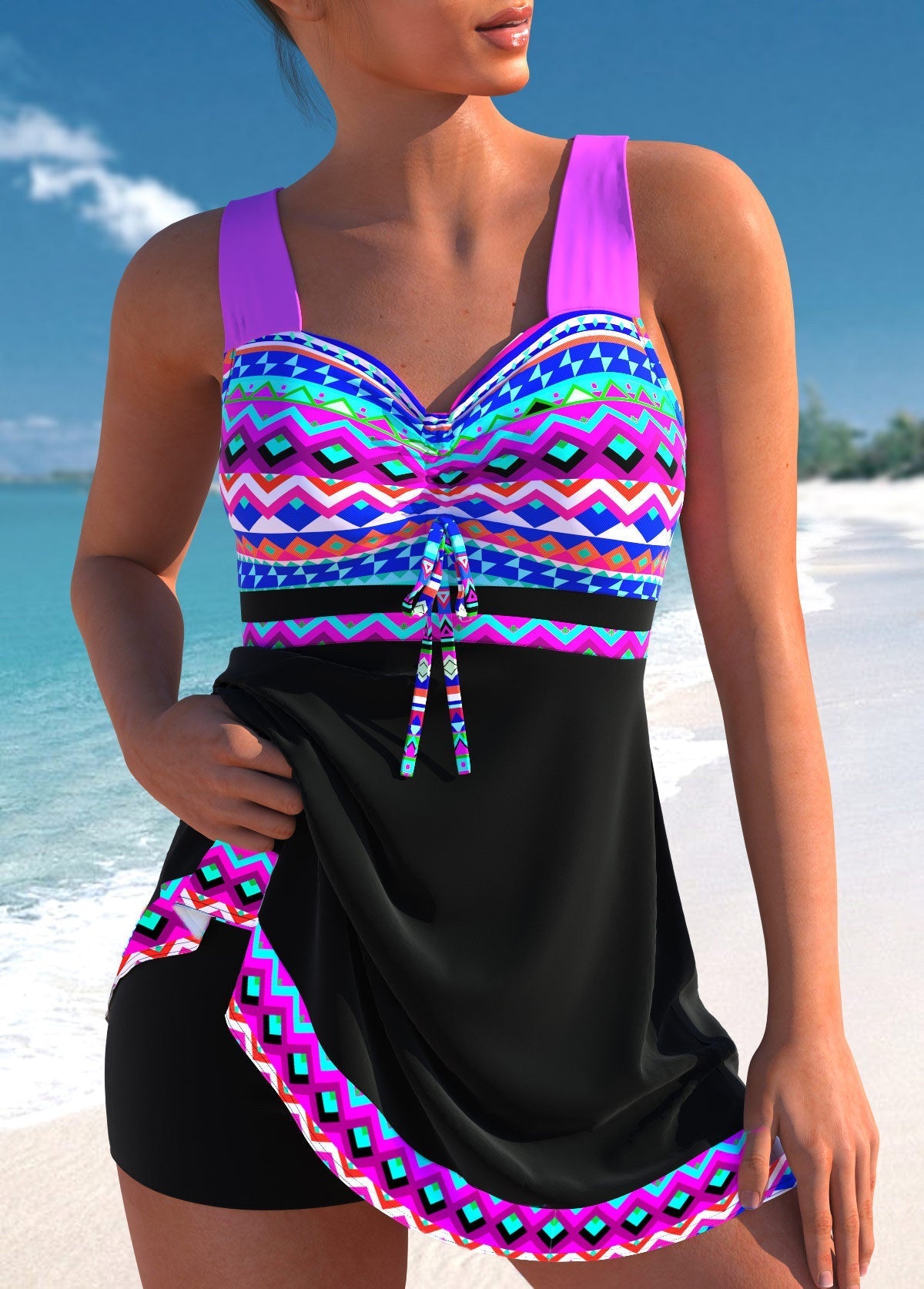 Chic Collection | Swim Dress for Women with Adjustable Ruched Bust | Flattering Beach Cover Up Dress for Poolside Confidence