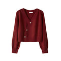 Chic Collection | Women's Cropped Cardigan Sweater with V-Neck & Asymmetric Button Front | Stylish Layering Piece for Effortless Fashion 0