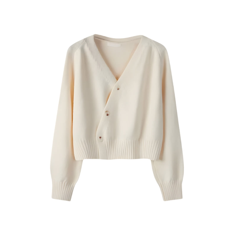 Chic Collection | Women's Cropped Cardigan Sweater with V-Neck & Asymmetric Button Front | Stylish Layering Piece for Effortless Fashion 1