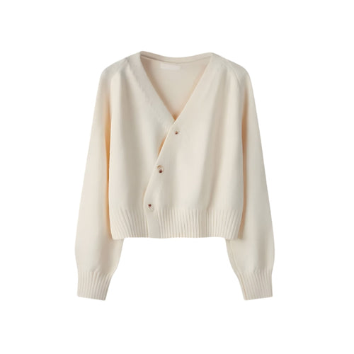 Chic Collection | Women's Cropped Cardigan Sweater with V-Neck & Asymmetric Button Front | Stylish Layering Piece for Effortless Fashion 1
