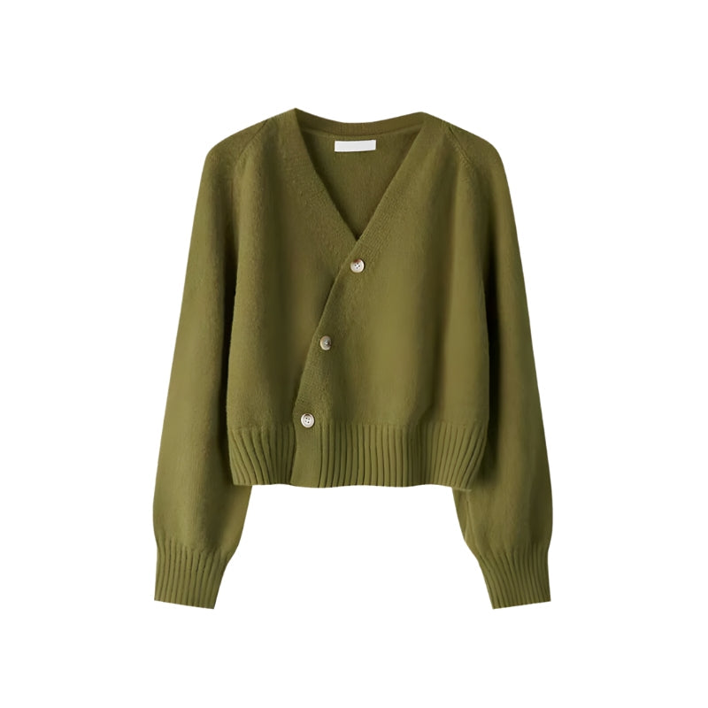 Chic Collection | Women's Cropped Cardigan Sweater with V-Neck & Asymmetric Button Front | Stylish Layering Piece for Effortless Fashion 2