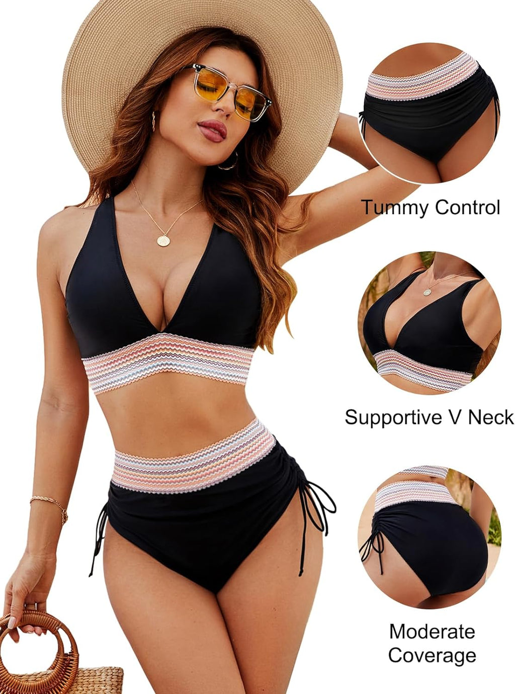 Chic High Waisted Bikini Set with Tummy Control & Push-Up Support for Confidence