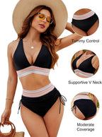 Chic High Waisted Bikini Set with Tummy Control & Push-Up Support for Confidence