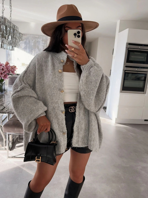 Chic Layering | Women's Cardigan Sweater with Gold Buttons | Soft Knit for All-Season Style 0