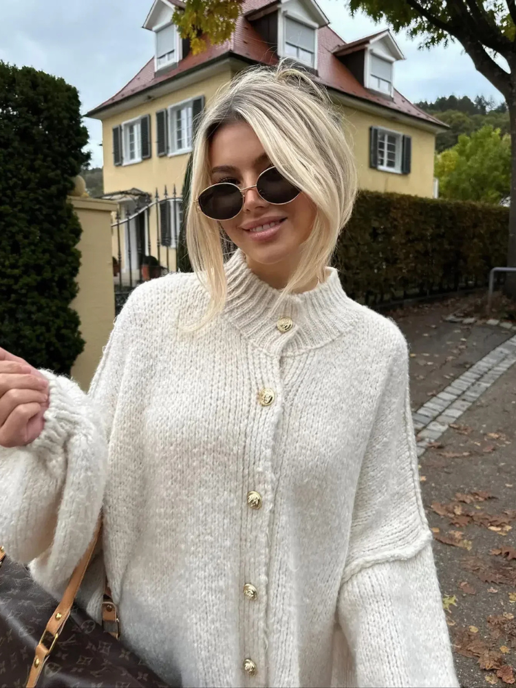 Chic Layering | Women's Cardigan Sweater with Gold Buttons | Soft Knit for All-Season Style 6