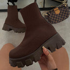 Chic Women's Platform Ankle Boots with Stretchy Knit Fit and Chunky Sole 0