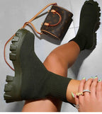Chic Women's Platform Ankle Boots with Stretchy Knit Fit and Chunky Sole 4