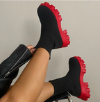 Chic Women's Platform Ankle Boots with Stretchy Knit Fit and Chunky Sole 6