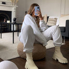 Chic Women's Platform Ankle Boots with Stretchy Knit Fit and Chunky Sole 7