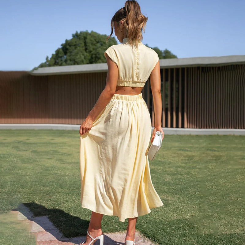Chloé Collection | Women's Summer Maxi Dress with Halter Neckline | Effortless Elegance for Any Occasion