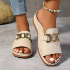 Cushioned Women's Sandals with Elegant Gold Buckle | Stylish Comfort for Everyday Wear