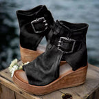 Dawn | Black Wedge Sandals for Women with Orthopedic Support | Comfortable Footwear for All-Day Wear