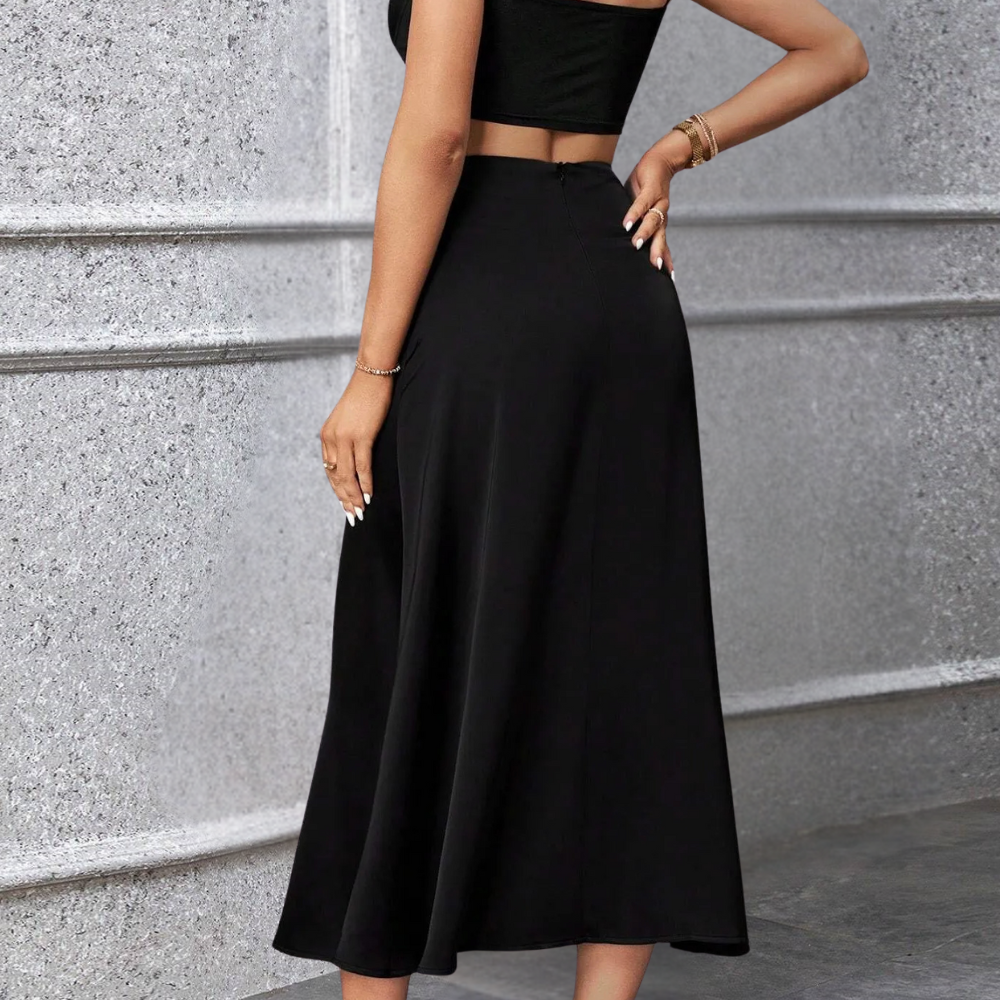 Elegant Black Midi Skirt for Women | High-Waisted A-Line Design 1