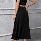 Elegant Black Midi Skirt for Women | High-Waisted A-Line Design 1