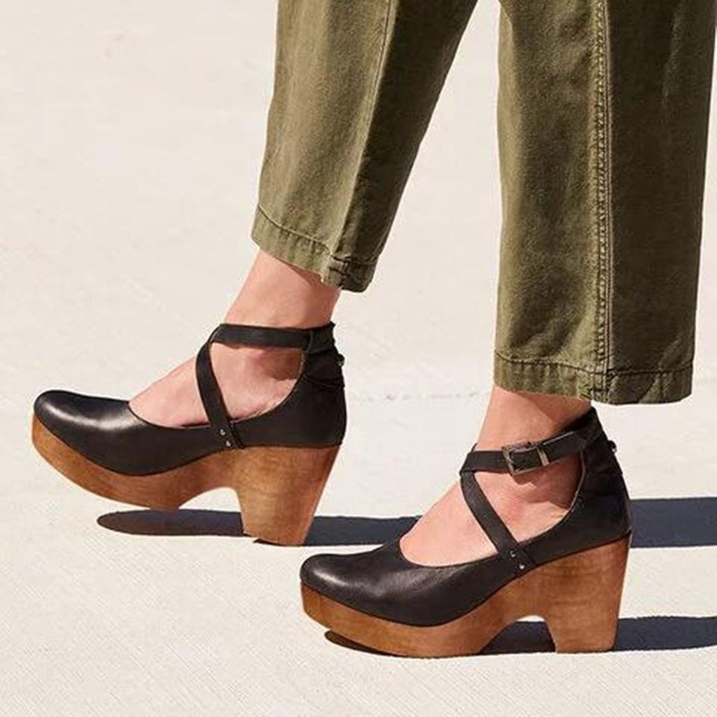 Elegant Black Wedge Heels for Women with Adjustable Ankle Strap | All-Day Comfort and Chic Versatility
