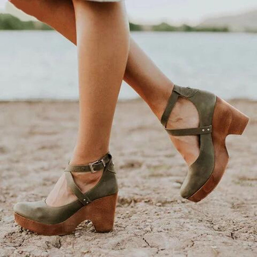 Elegant Black Wedge Heels for Women with Adjustable Ankle Strap | All-Day Comfort and Chic Versatility
