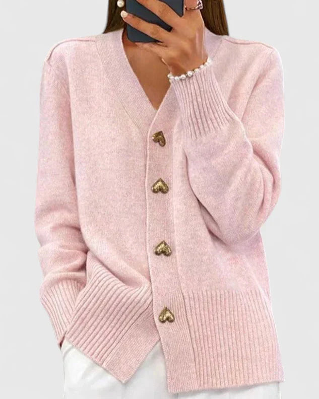 Elegant Cardigan Sweater with Heart Button Accents | Soft Drape for Effortless Style 0