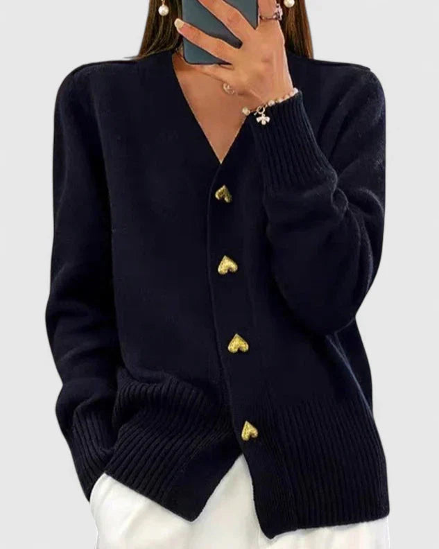 Elegant Cardigan Sweater with Heart Button Accents | Soft Drape for Effortless Style 1