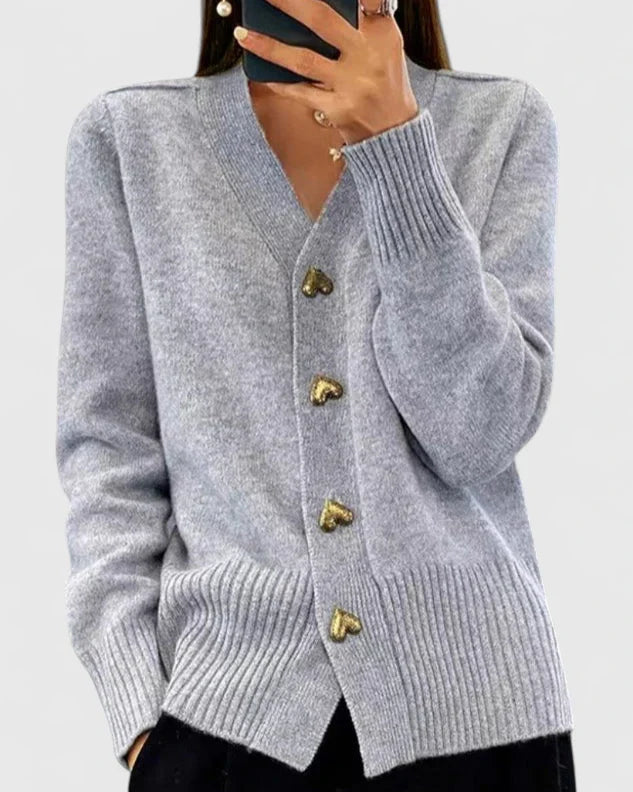 Elegant Cardigan Sweater with Heart Button Accents | Soft Drape for Effortless Style 2