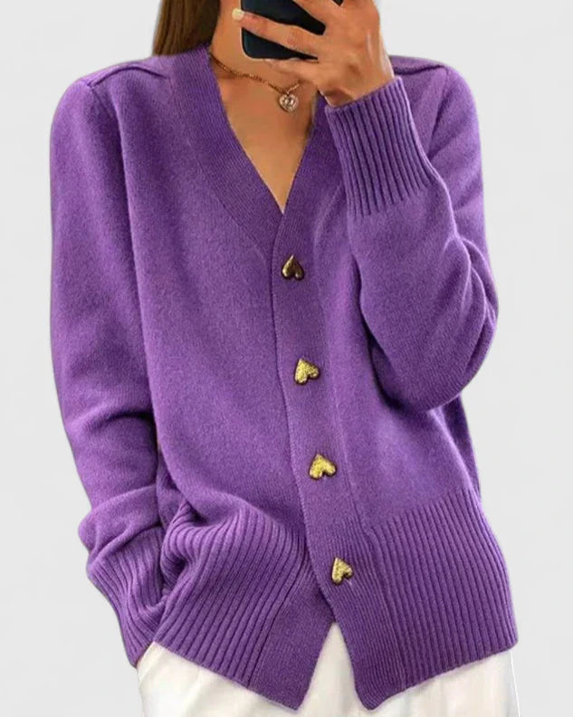 Elegant Cardigan Sweater with Heart Button Accents | Soft Drape for Effortless Style 3