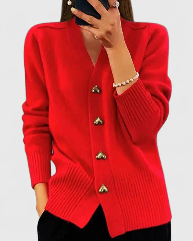 Elegant Cardigan Sweater with Heart Button Accents | Soft Drape for Effortless Style 4