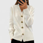 Elegant Cardigan Sweater with Heart Button Accents | Soft Drape for Effortless Style 5