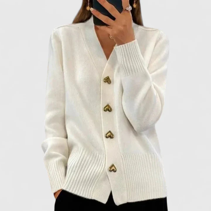 Elegant Cardigan Sweater with Heart Button Accents | Soft Drape for Effortless Style 5