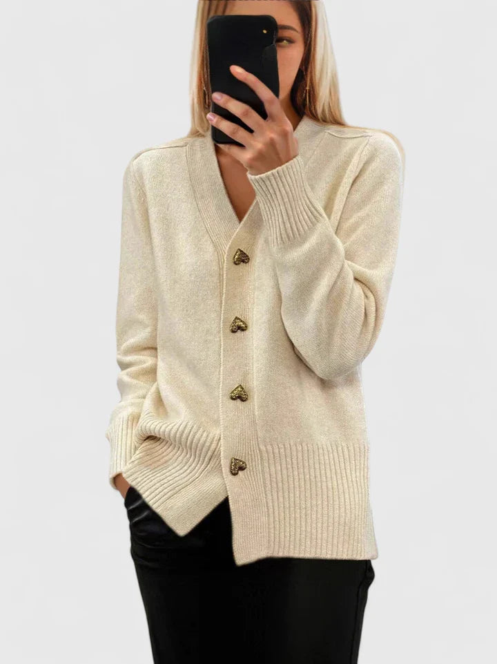 Elegant Cardigan Sweater with Heart Button Accents | Soft Drape for Effortless Style 6