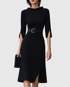 Elegant Collection | Black Midi Dress with Tailored Waist for Effortless Sophistication